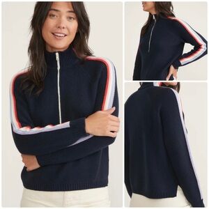 Marine Layer Archive Invierno Quarter Zip Sweater in Navy